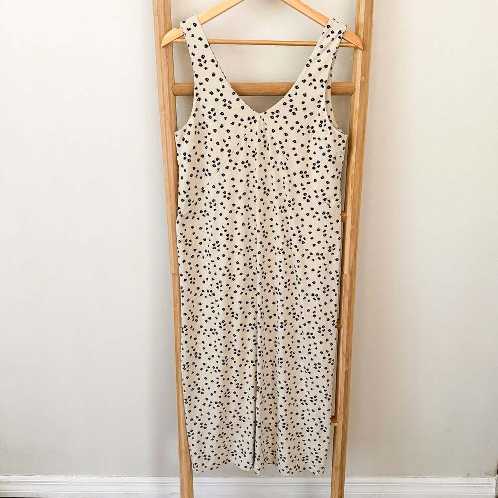 Pact Organic Cotton Floral Midi Dress Women’s L Cream Black Sleeveless Stretch